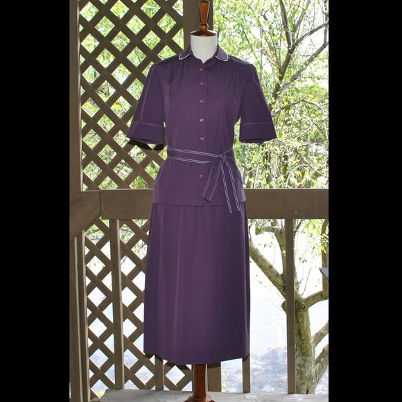 Vintage Leslie Fay Skirt Set Size 8 Purple & White Midi Skirt & Blouse NWT - Picture 1 of 13
